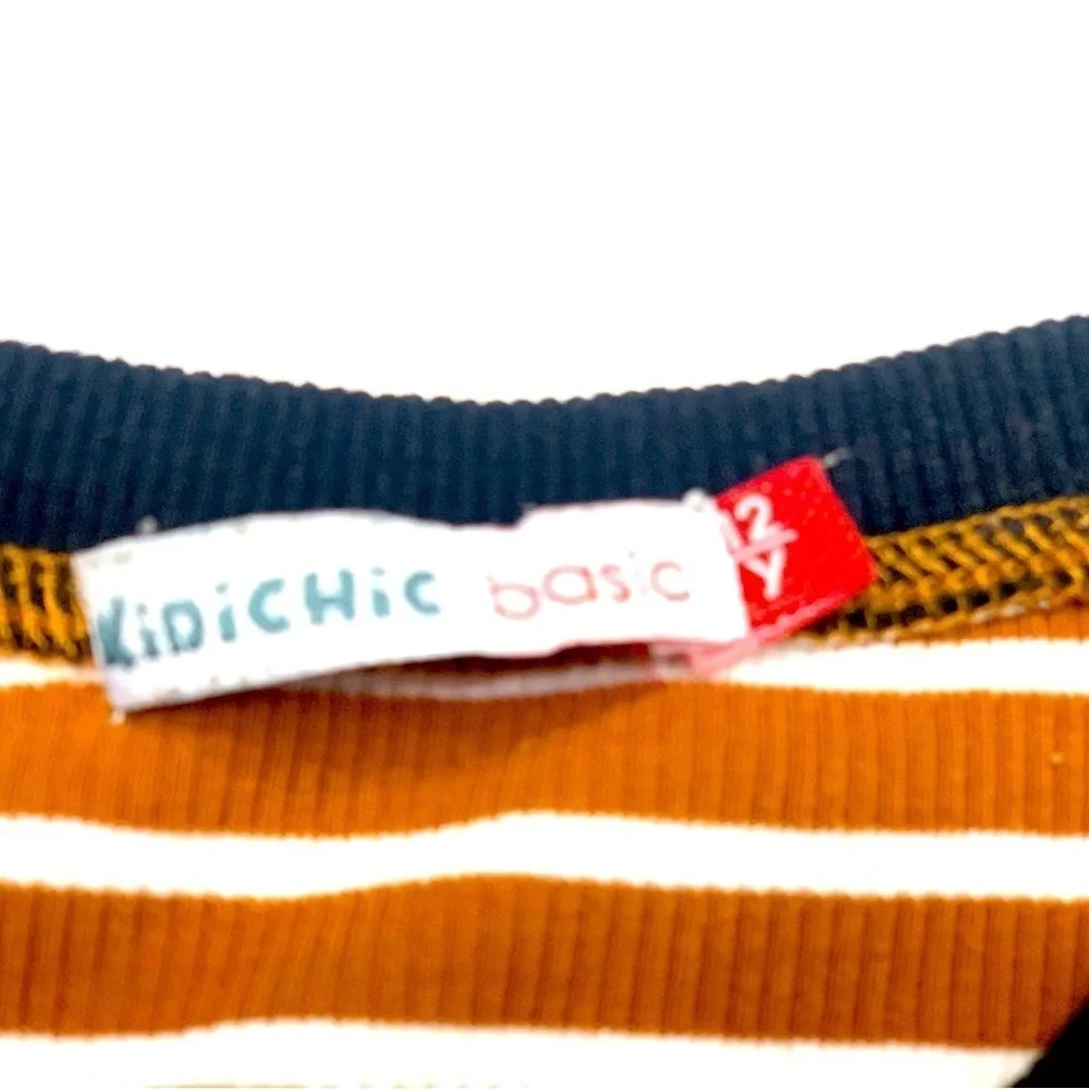 Kidichic girls sz 6 ribbed 2 button striped brown white black trim tee shirt